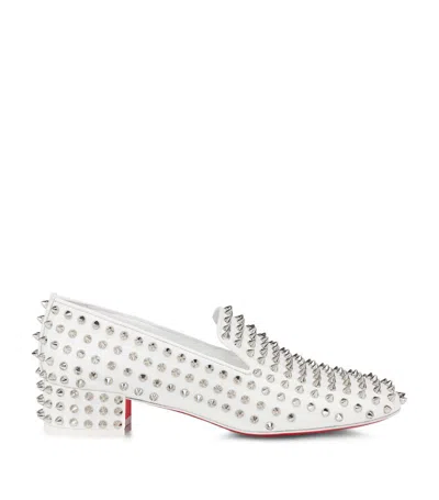 Christian Louboutin Spikeasy Studded Red Sole Slip-on Loafers In Biancolin Bianco