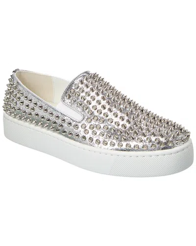 Christian Louboutin Spikeboat Leather Slip-on Sneakers In Silver
