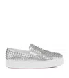 Christian Louboutin Spikeboat Leather Slip-on Sneakers In Silver