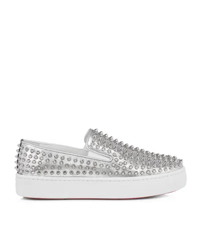 Christian Louboutin Spikeboat Leather Slip-on Sneakers In Silver
