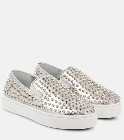 CHRISTIAN LOUBOUTIN SPIKEBOAT METALLIC LEATHER SLIP-ON SNEAKERS