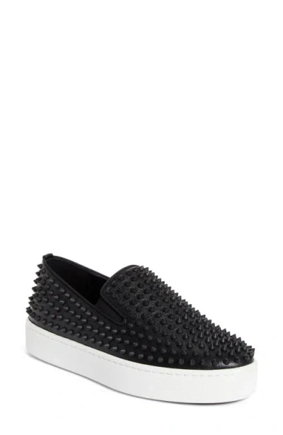 Christian Louboutin Spikeboat Leather Loafer Sneakers In Black