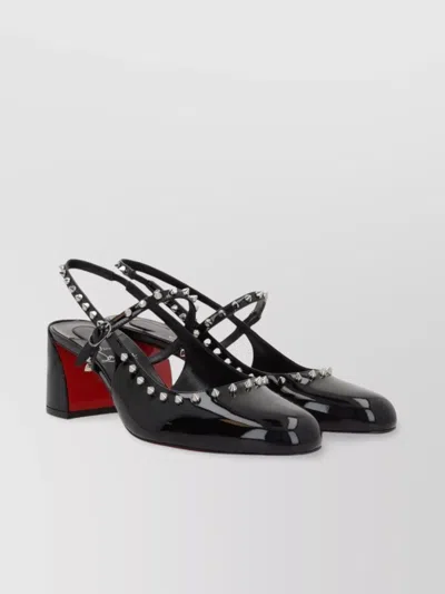 Christian Louboutin Spiked Block Heel Pumps With Slingback Strap
