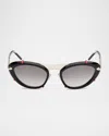 Christian Louboutin Spiked Oval Acetate Sunglasses In Shiny Black Front Shiny Pale Gold