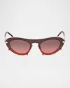 Christian Louboutin Miss Z Spiked Oval Acetate Sunglasses In Shiny Pale Gold  Lens Red Gradient