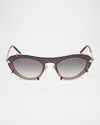 Christian Louboutin Spiked Oval Acetate Sunglasses In Shiny Pale Gold Smoke Gradient Lens