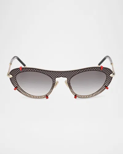 Christian Louboutin Spiked Oval Acetate Sunglasses In Shiny Pale Gold Smoke Gradient Lens