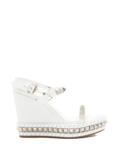 Pre-owned Christian Louboutin Spiked Platform Wedge Sandals In White