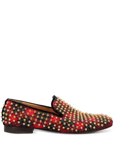 Pre-owned Christian Louboutin Spikes-embellishment Loafers In Red