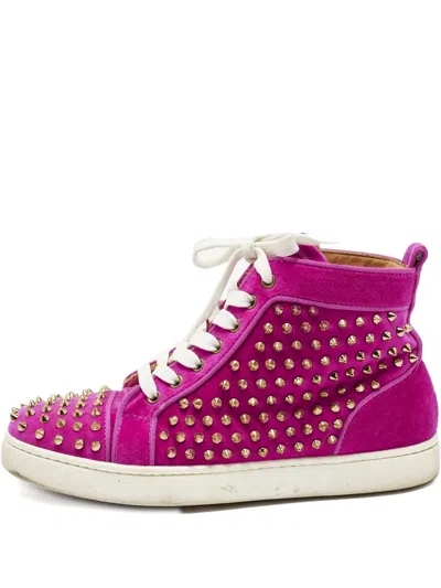 Pre-owned Christian Louboutin Spikes High-top Sneakers In Pink
