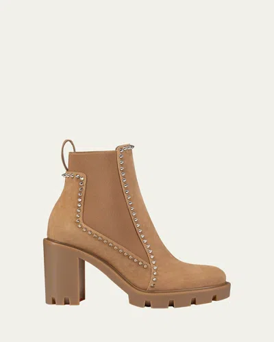 Christian Louboutin Spikes Suede Chelsea Red Sole Booties