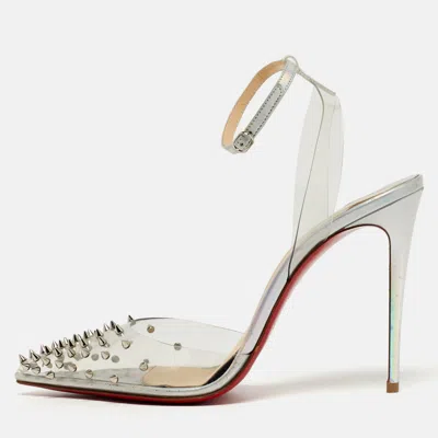 Pre-owned Christian Louboutin Spikoo Size 37.5 Transparent Iridescent Leather And Pvc Ankle Strap Pumps