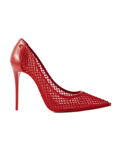 Christian Louboutin Sporty Kate 100 Crystal-embellished Leather-trimmed Mesh Pumps In Red