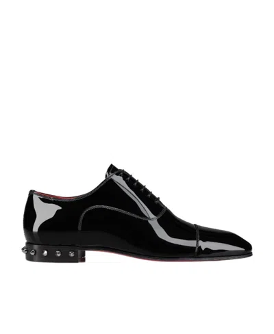 Christian Louboutin Greggy Chain-embellished Patent-leather Oxford Shoes In Black