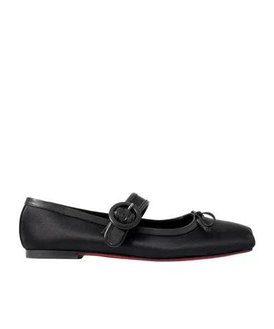 Christian Louboutin Mamastrapitina Leather-trimmed Satin-crepe Ballet Flats In Black