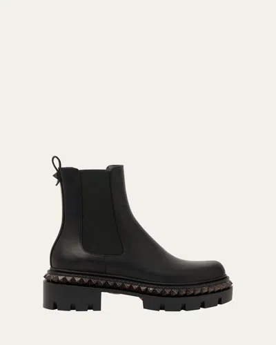 Christian Louboutin St Emilia Pyraclou Leather Red Sole Chelsea Boots In Black