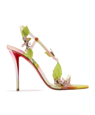 Christian Louboutin Rosa Fruit 100 Embellished Leather-trimmed Satin Sandals In Multi
