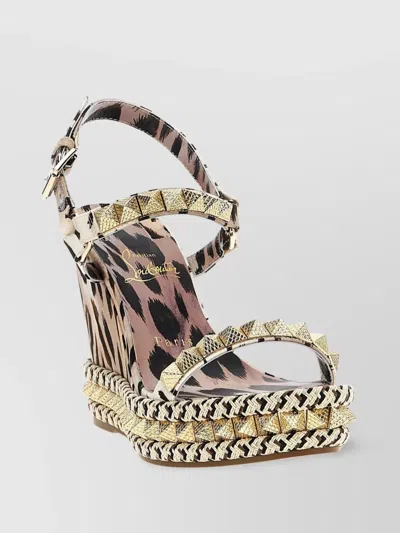 Christian Louboutin Strappy Wedge Heel Sandals With Studded Accents In Multi