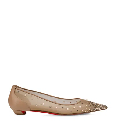 Christian Louboutin Strass Embellished Flats In Brown