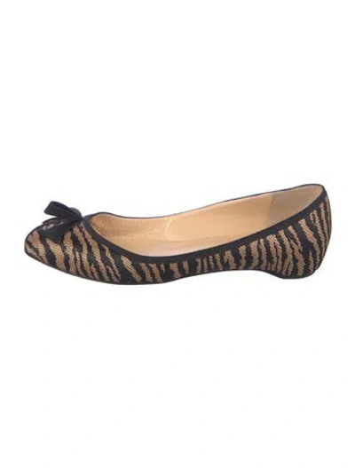 Pre-owned Christian Louboutin Straw Animal Print Flats In Black