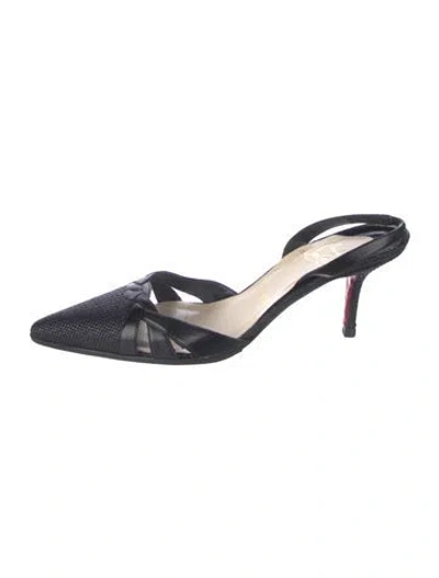 Pre-owned Christian Louboutin Straw Braided Accents Slingback Pumps In Black