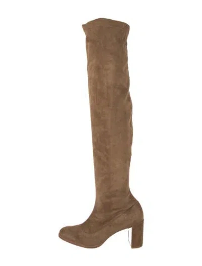 Pre-owned Christian Louboutin Stretchadoxa Botta Alta 70 Suede Boots In Brown