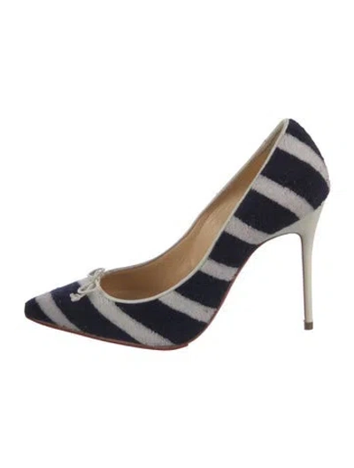 Pre-owned Christian Louboutin Striped Bow Accents Pumps In Blue/neutrals