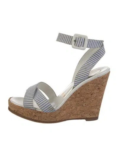 Pre-owned Christian Louboutin Striped Espadrilles In White