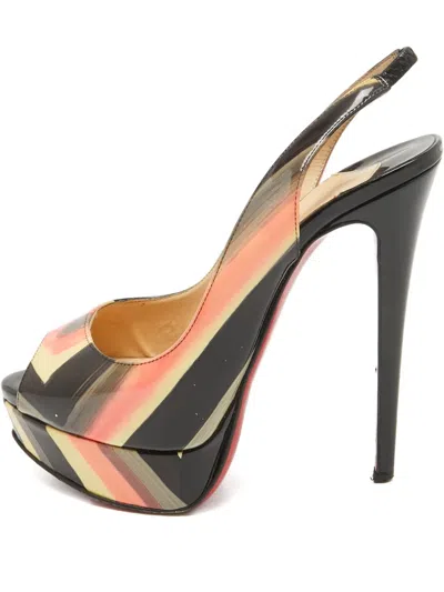 Pre-owned Christian Louboutin Striped Heeled Pumps In Black