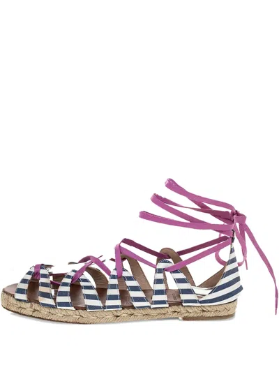 Pre-owned Christian Louboutin Striped Lace-up Espadrille Sandals