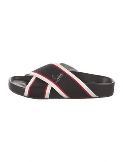 Pre-owned Christian Louboutin Striped Slides In Black