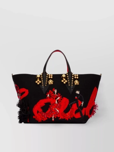 Christian Louboutin Structured Floral Shoulder Bag In Black