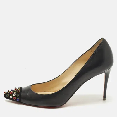 Pre-owned Christian Louboutin Studded Cabo Size 38 Black Leather And Suede Pumps