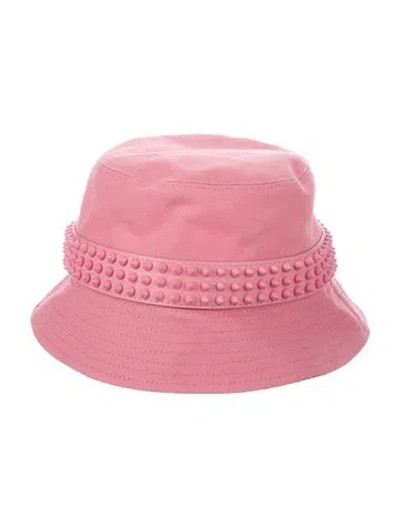 Pre-owned Christian Louboutin Studded Denim Bucket Hat In Pink