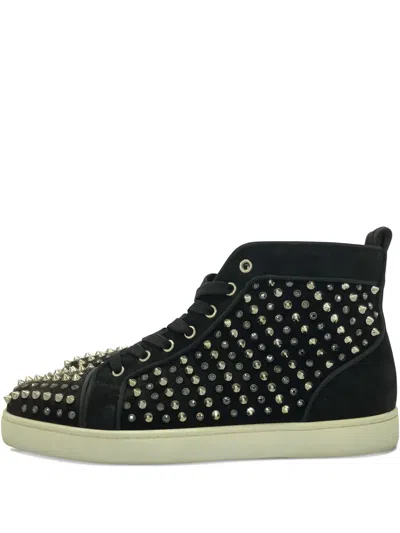Pre-owned Christian Louboutin Studded High-top Sneakers In Black