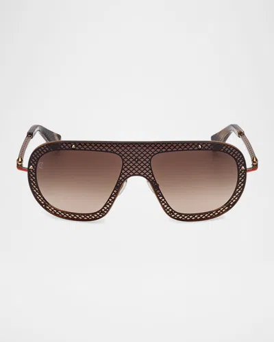 Christian Louboutin Studded Metal Shield Sunglasses In Shiny Bronze Shiny Bronze