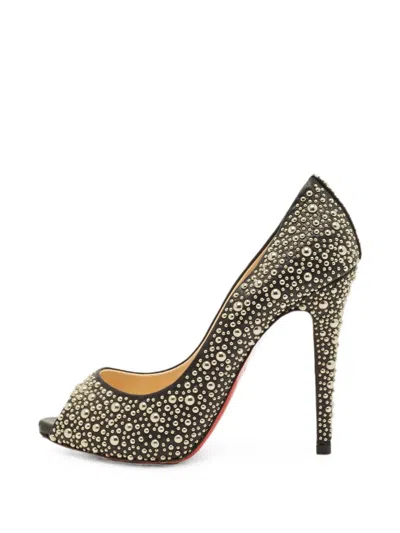 Pre-owned Christian Louboutin Studded Peep-toe Pumps In Black