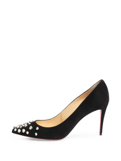 Pre-owned Christian Louboutin Studded Pointed-toe Suede Heeled Pumps In Black