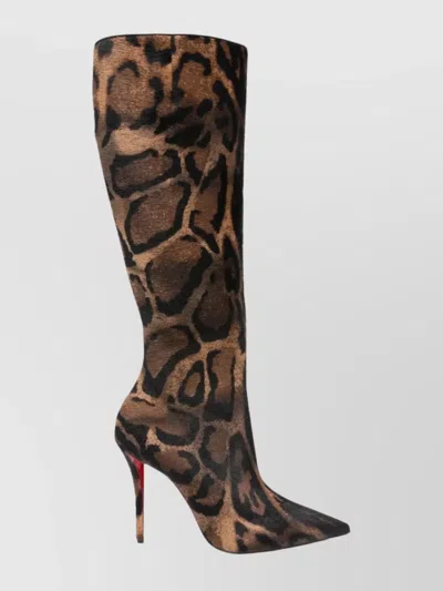 Christian Louboutin Stylish Stiletto Ankle Boots With Animal Print In Brown