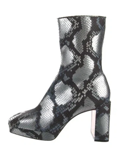 Pre-owned Christian Louboutin Suede Animal Print Boots In Silver