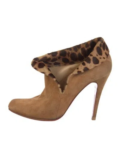 Pre-owned Christian Louboutin Suede Animal Print Lace-up Boots In Neutral