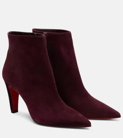 Christian Louboutin Suede Ankle Boots In Burgundy