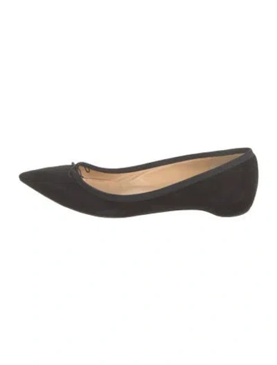 Pre-owned Christian Louboutin Suede Bow Accents Ballet Flats In Black