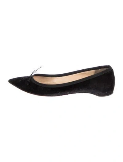 Pre-owned Christian Louboutin Suede Bow Accents Ballet Flats In Black