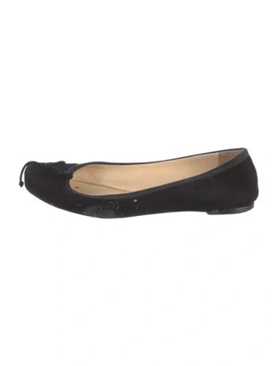Pre-owned Christian Louboutin Suede Bow Accents Ballet Flats In Black