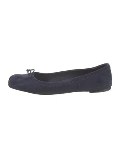 Pre-owned Christian Louboutin Suede Bow Accents Ballet Flats In Blue