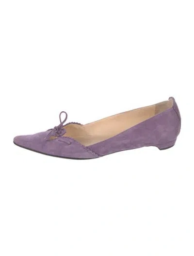 Pre-owned Christian Louboutin Suede Bow Accents Flats In Purple