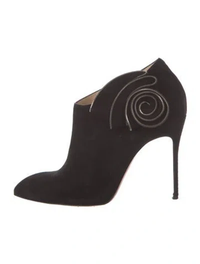Pre-owned Christian Louboutin Suede Bow Accents Lace-up Boots In Black