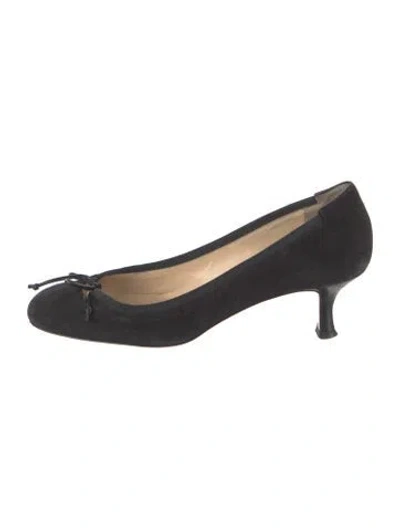 Pre-owned Christian Louboutin Suede Bow Accents Pumps In Black