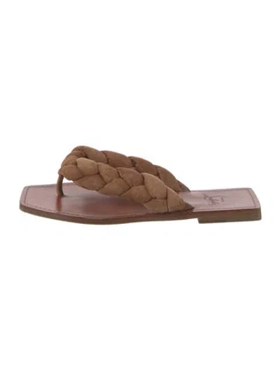 Pre-owned Christian Louboutin Suede Braided Accents Slides In Neutral